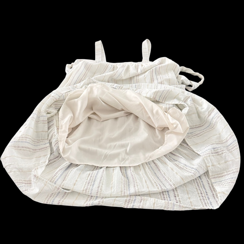 INC Tiered Belted Midi Sun Dress 12 White Striped Boho Beach Summer Soft Girl - Picture 4 of 9